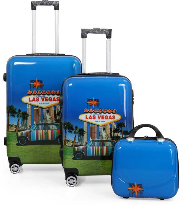 Hard Body Set of 3 Luggage - Poly Carbonate Blue 2Pc set Trolley Bag with 1Pc Vanity (55 ltr) - Blue