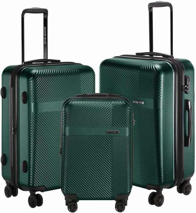 Large Check-in Luggage (75 cm) - Hard-Side Polycarbonate Luggage Set of 3 Bottle Green Trolley Bag Bags (55, 65 & 75 Cm) - Green