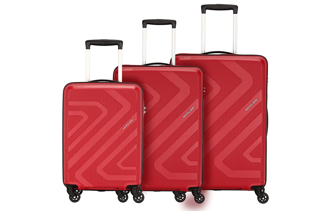 Polypropylene Small-55 cm, Medium-68 cm, Large-79 cm Hard Trolley Set (Set of 3) (Ruby RED)