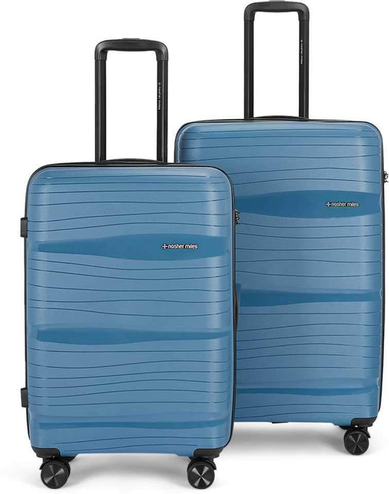 Large Check-in Luggage (75 cm) - Nicobar Hard-Sided Dual Tone Polypropylene Luggage Set of 2 Blue and Grey Trolley Bags (65 & 75 cm) - Blue, Grey