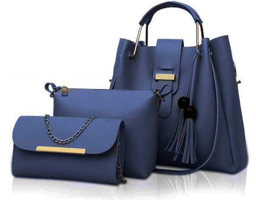 Women Blue Hand-held Bag (Pack of: 3)