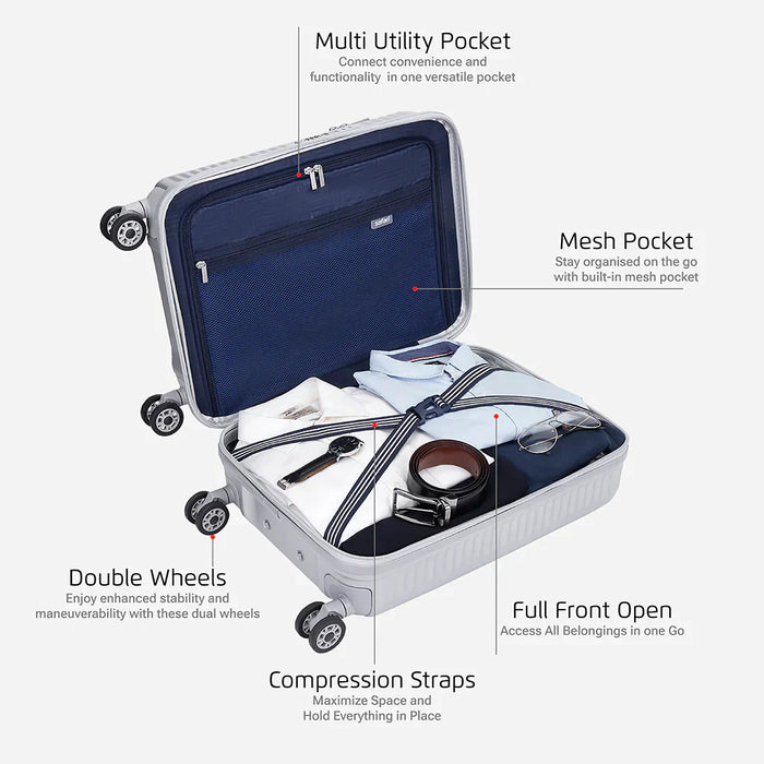 Safari Select Recoil Cabin Trolley Bag with Laptop Compartment, TSA Lock, Dual wheels and Anti-Theft Zipper