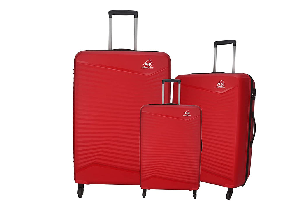 Set of 3 Polypropylene  Small 55 cm Medium 68 cm & Large 79 cm Hard Luggage Trolley Bag (RED)