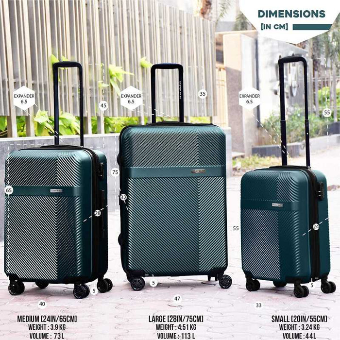 Large Check-in Luggage (75 cm) - Hard-Side Polycarbonate Luggage Set of 3 Bottle Green Trolley Bag Bags (55, 65 & 75 Cm) - Green