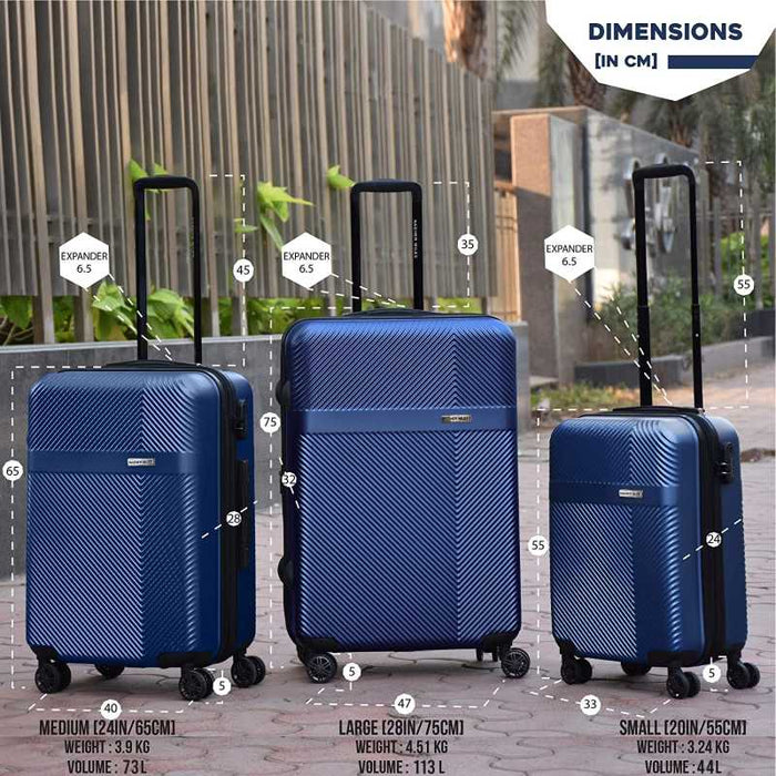 Large Check-in Luggage (75 cm) - Hard-Side Polycarbonate Luggage Set of 3 Steel Blue Trolley Bag Bags (55, 65 & 75 Cm) - Blue