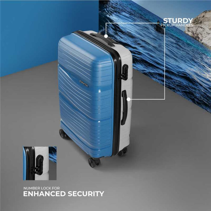 Large Check-in Luggage (75 cm) - Nicobar Hard-Sided Dual Tone Polypropylene Luggage Set of 2 Blue and Grey Trolley Bags (65 & 75 cm) - Blue, Grey