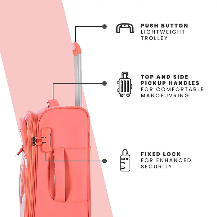 Trolley Bag Small Size, 57 cms Pink Printed Soft Luggage Travel Bag for Women, 8 Wheel Small Luggage Suitcase for Travelling, Cabin-Friendly Small Suitcase