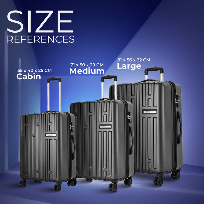 Safari Cargo Max Gun Metal Hard-Shell Luggage Set: Dual Wheels, TSA Lock, Expandable