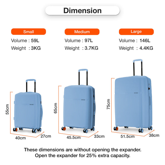 Krabi Lightweight Hard-Side Expandable Polypropylene Luggage Set Steel Blue