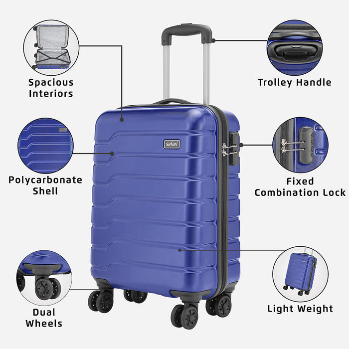 Safari Ozone Metallic Blue Hardside Luggage, Dual Wheels, Polycarbonate, Secure Lock