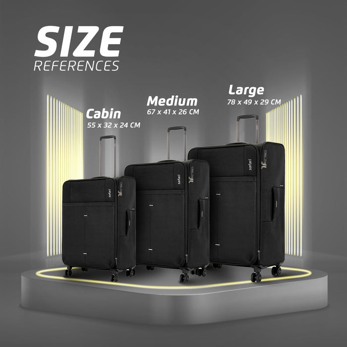 Safari Airpro Lightweight Expandable Soft Luggage Trolley Bag Dual Spinner Wheels