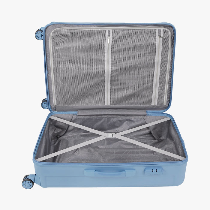 Safari Linea Pearl Blue Hardside Luggage: Durable Polycarbonate, Smooth Dual Wheels