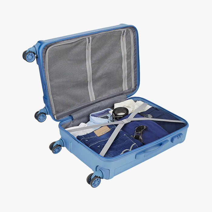 Safari Linea Pearl Blue Hardside Luggage: Durable Polycarbonate, Smooth Dual Wheels