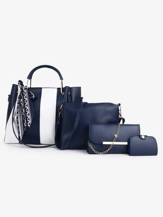 Women Blue, White Hand-held Bag  (Pack of: 4)